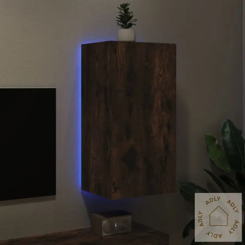 Vegghengt Tv-Benk Med Led Røkt Eik 40,5X35X80 Cm