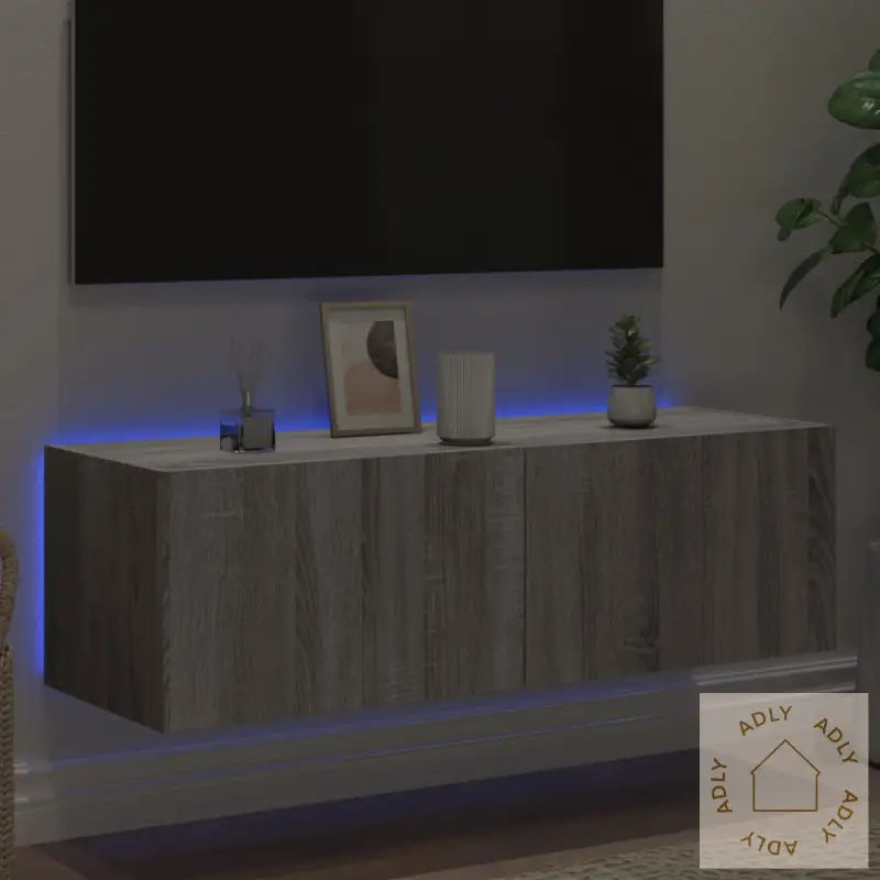 Vegghengt Tv-Benk Med Led Grå Sonoma 100X35X31 Cm