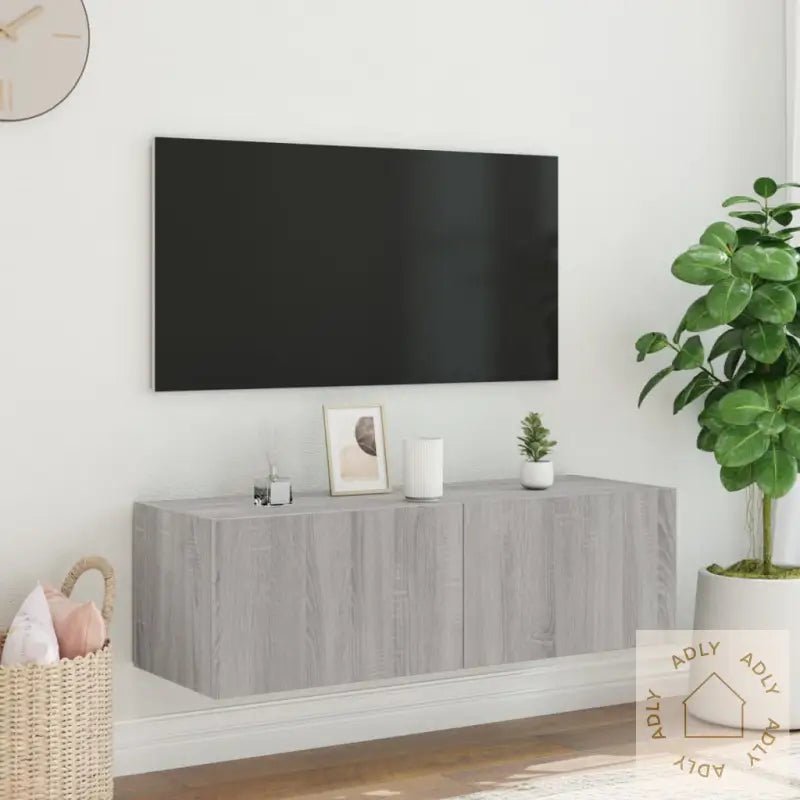 Vegghengt Tv-Benk Med Led Grå Sonoma 100X35X31 Cm