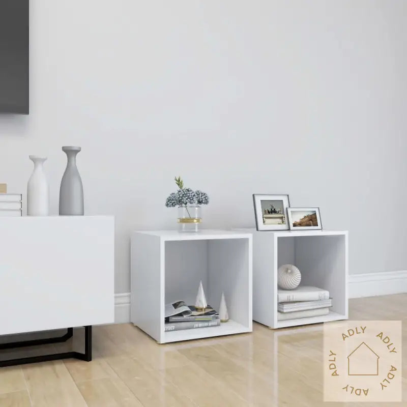 Tv-Benker 2 Stk Hvit 37X35X37 Cm Konstruert Tre