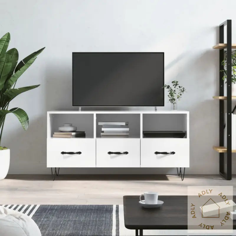 Tv-Benk Høyglans Hvit 102X36X50 Cm Konstruert Tre