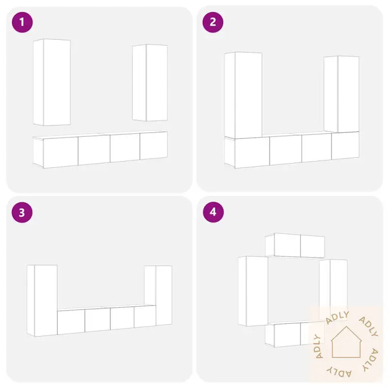 4-Delt Tv-Skapsett, Veggmontert I Svart Eik, Laget Av Konstruert Tre