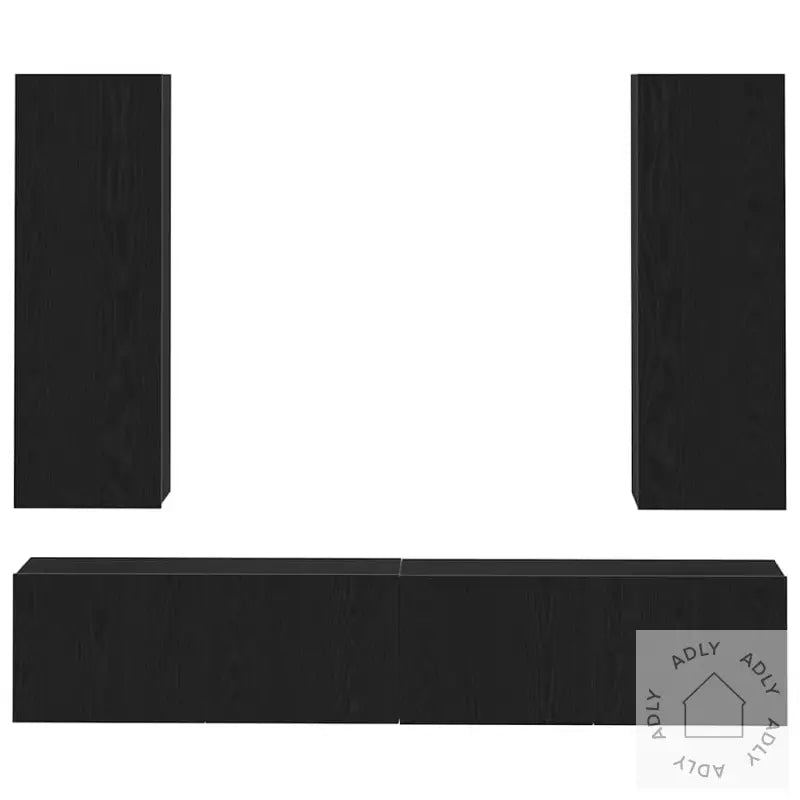 4-Delt Tv-Skapsett, Veggmontert I Svart Eik, Laget Av Konstruert Tre