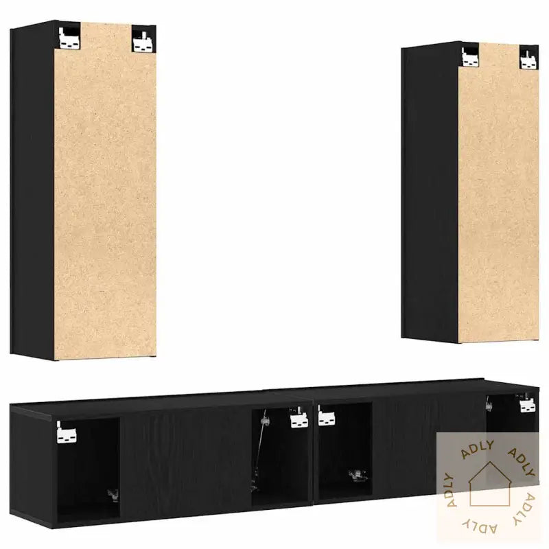 4-Delt Tv-Skapsett, Veggmontert I Svart Eik, Laget Av Konstruert Tre