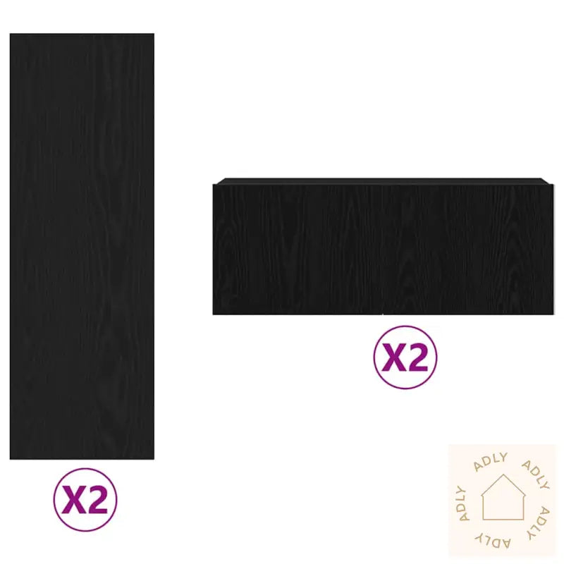 4-Delt Tv-Skapsett, Veggmontert I Svart Eik, Laget Av Konstruert Tre