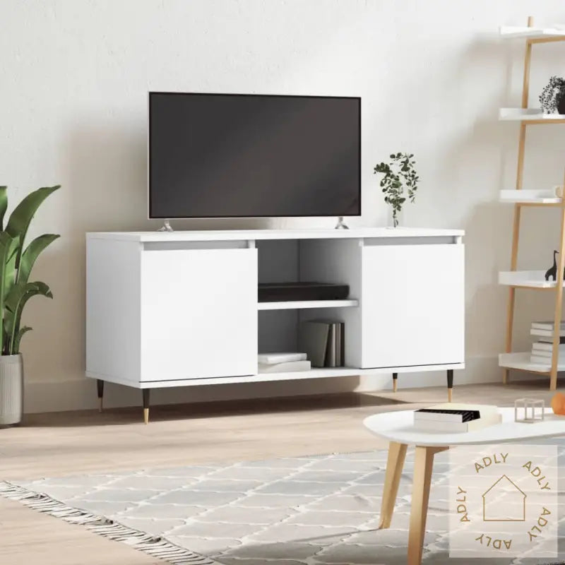 Tv-Benk Hvit 104X35X50 Cm Konstruert Tre
