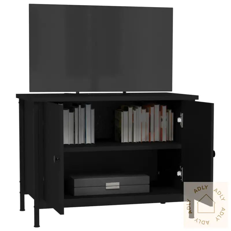 Tv-Benk Svart Med Dører 60X35X45 Cm Konstruert Tre