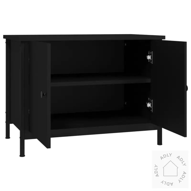 Tv-Benk Svart Med Dører 60X35X45 Cm Konstruert Tre