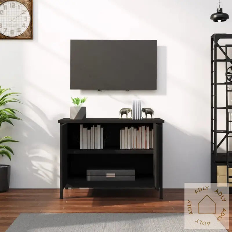 Tv-Benk Svart Med Dører 60X35X45 Cm Konstruert Tre