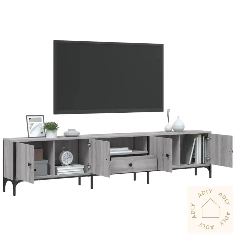Tv-Benk Med Skuff Grå Sonoma 200X25X44 Cm Konstruert Tre