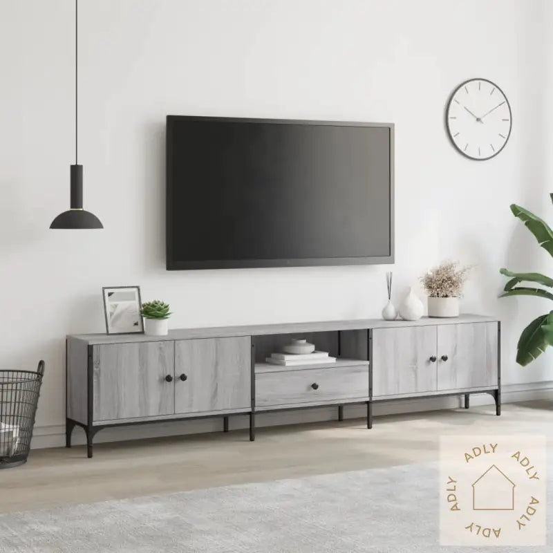 Tv-Benk Med Skuff Grå Sonoma 200X25X44 Cm Konstruert Tre