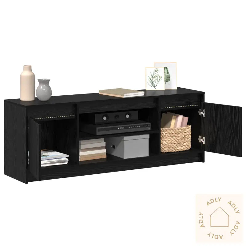 Tv-Skap Med Led I Svart Eik, 139,5X34X50 Cm, Laget Av Konstruert Tre