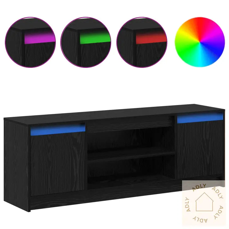 Tv-Skap Med Led I Svart Eik, 139,5X34X50 Cm, Laget Av Konstruert Tre