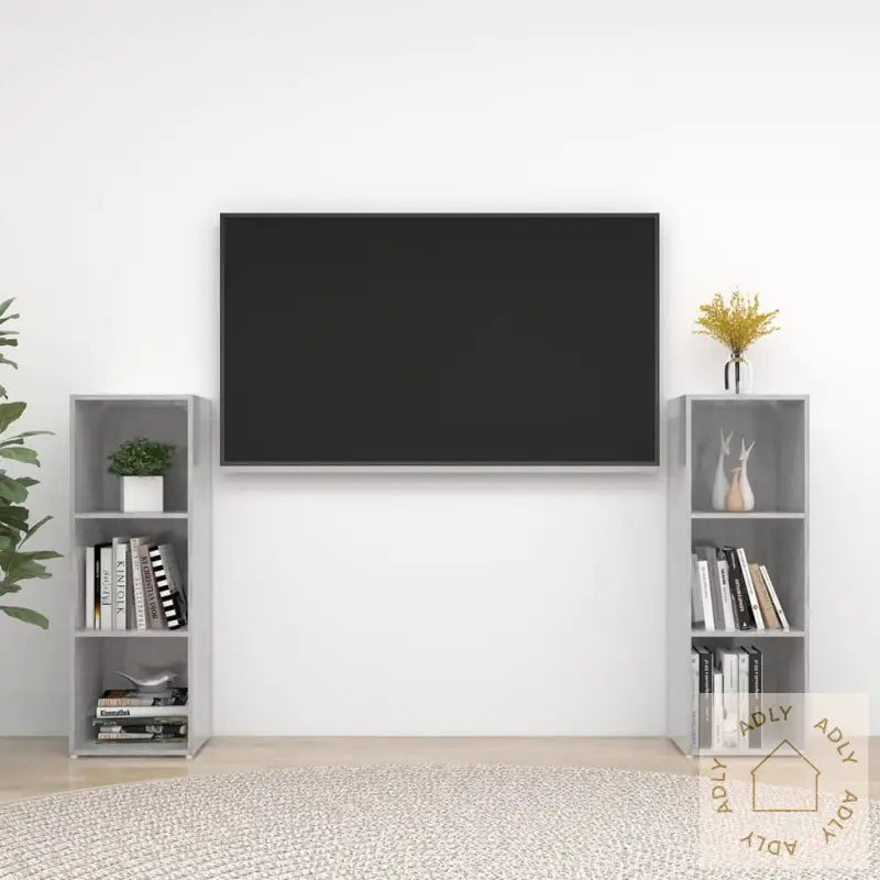 Tv-Benker 2 Stk Betonggrå 107X35X37 Cm Konstruert Tre