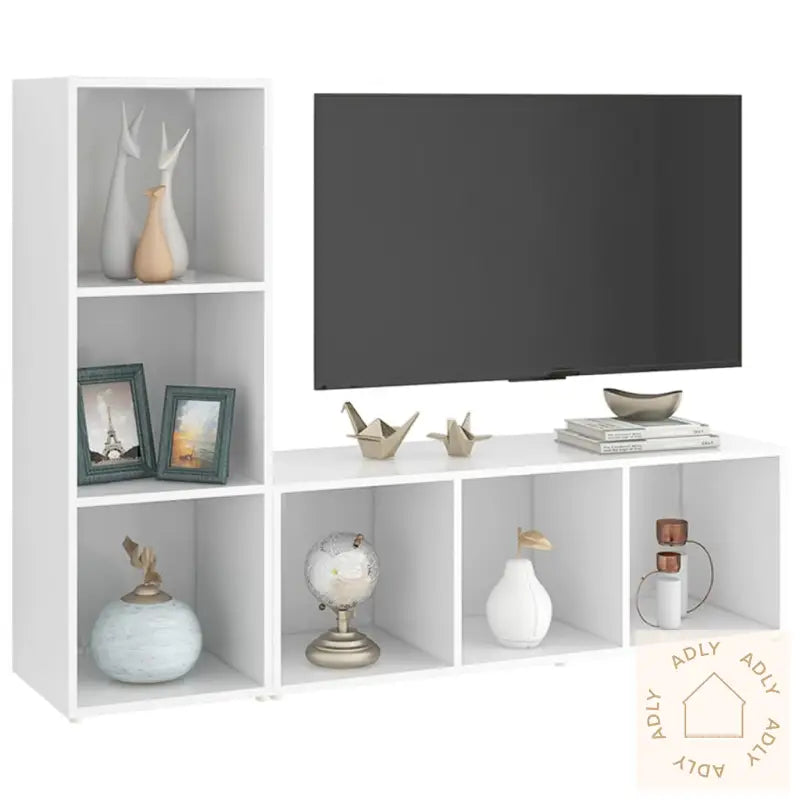 Tv-Benker 2 Stk Hvit 107X35X37 Cm Konstruert Tre
