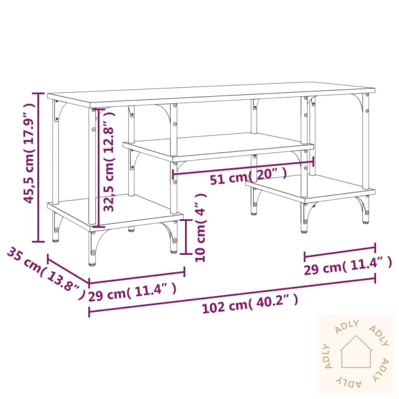 Tv-Benk Grå Sonoma 102X35X45,5 Cm Konstruert Tre