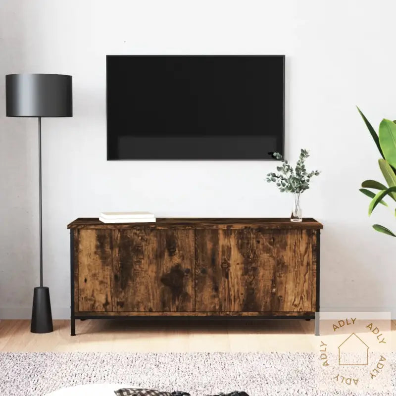 Tv-Benk Med Dører Røkt Eik 102X35X45 Cm Konstruert Tre