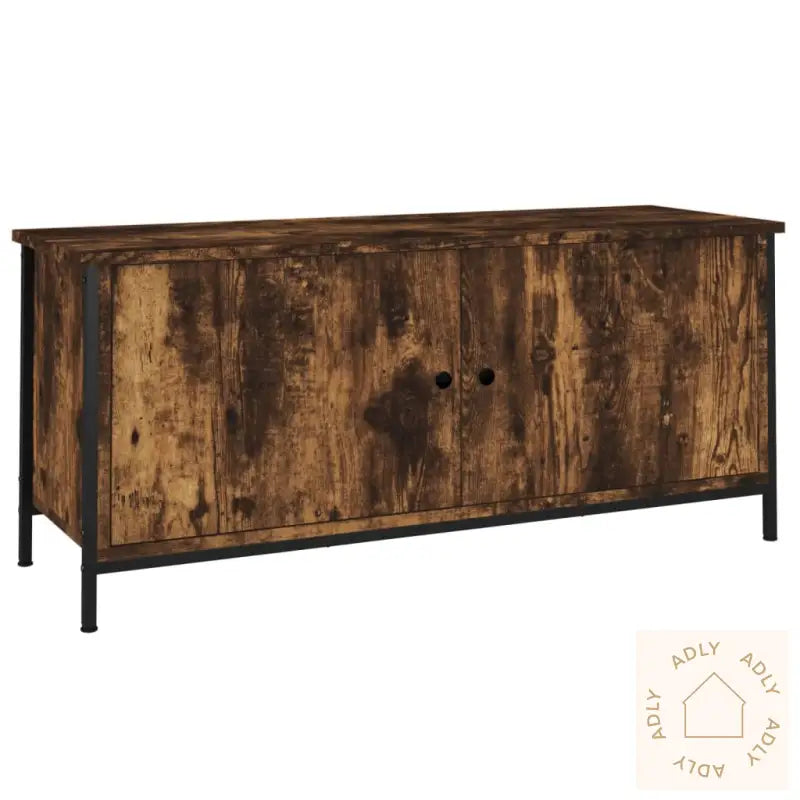 Tv-Benk Med Dører Røkt Eik 102X35X45 Cm Konstruert Tre