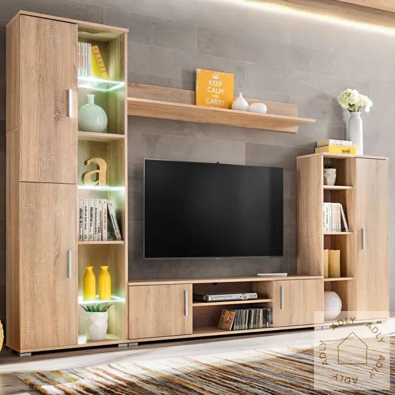 Tv-Veggenhet Med Led-Lys Sonoma Eik