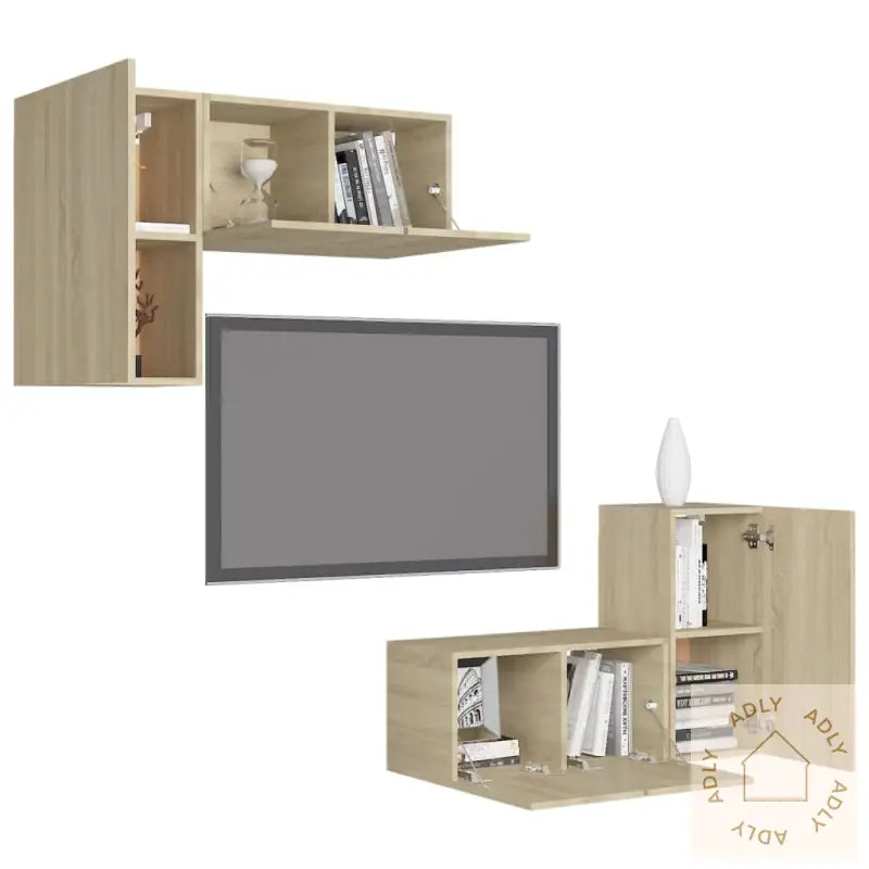 Tv-Benksett 4 Stk Sonoma Eik Konstruert Tre