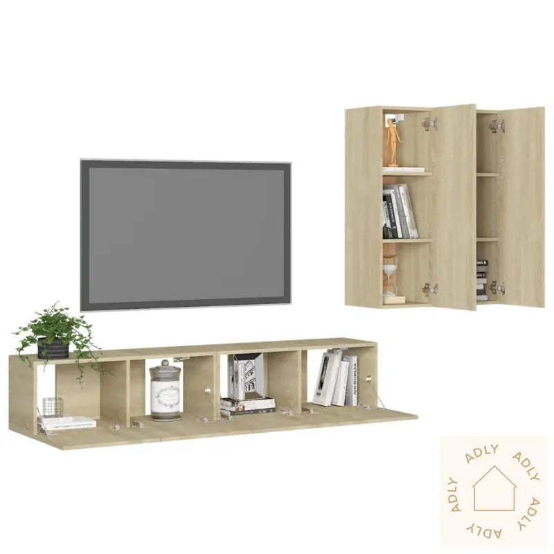 Tv-Benksett 4 Stk Sonoma Eik Konstruert Tre