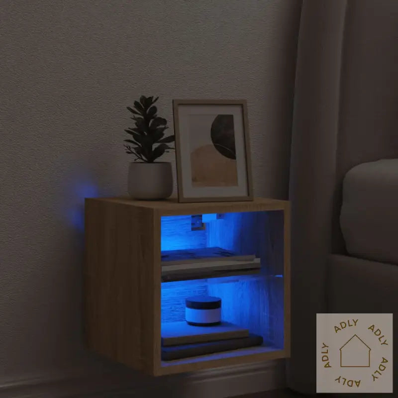 Vegghengt Tv-Benk Med Led Sonoma Eik 30X28,5X30 Cm