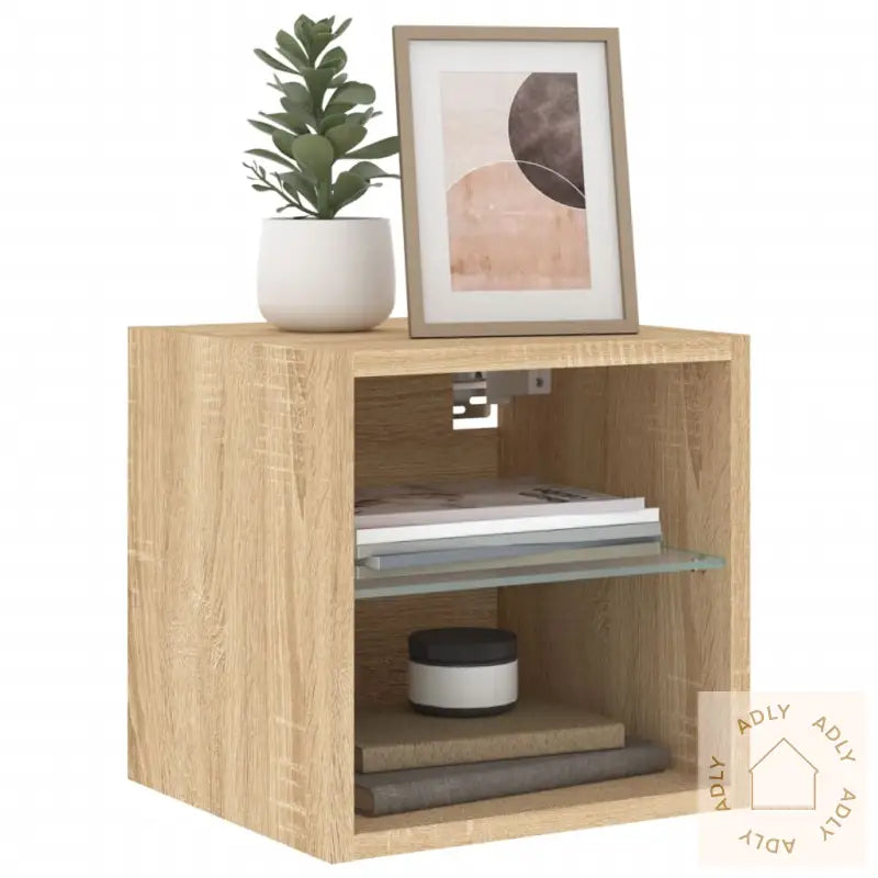 Vegghengt Tv-Benk Med Led Sonoma Eik 30X28,5X30 Cm