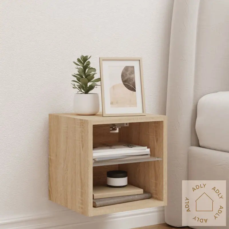 Vegghengt Tv-Benk Med Led Sonoma Eik 30X28,5X30 Cm