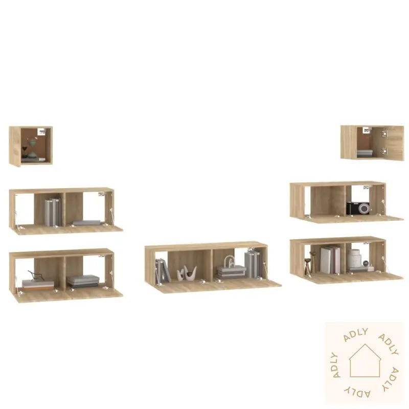 Tv-Skapsett 7 Deler Sonoma Eik Konstruert Tre