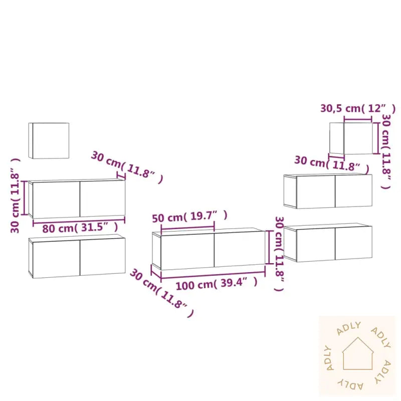 Tv-Skapsett 7 Deler Sonoma Eik Konstruert Tre