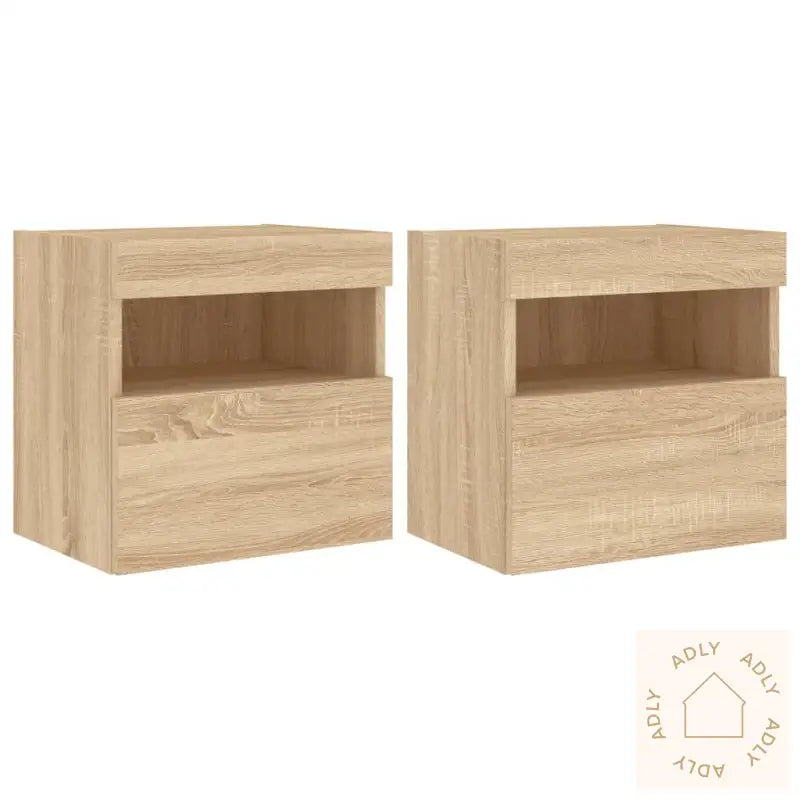 Vegghengte Tv-Benker Med Led 2 Stk Sonoma Eik 40X30X40 Cm