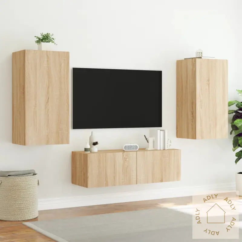 Vegghengt Tv-Benk Med Led Sonoma Eik 40,5X35X80 Cm