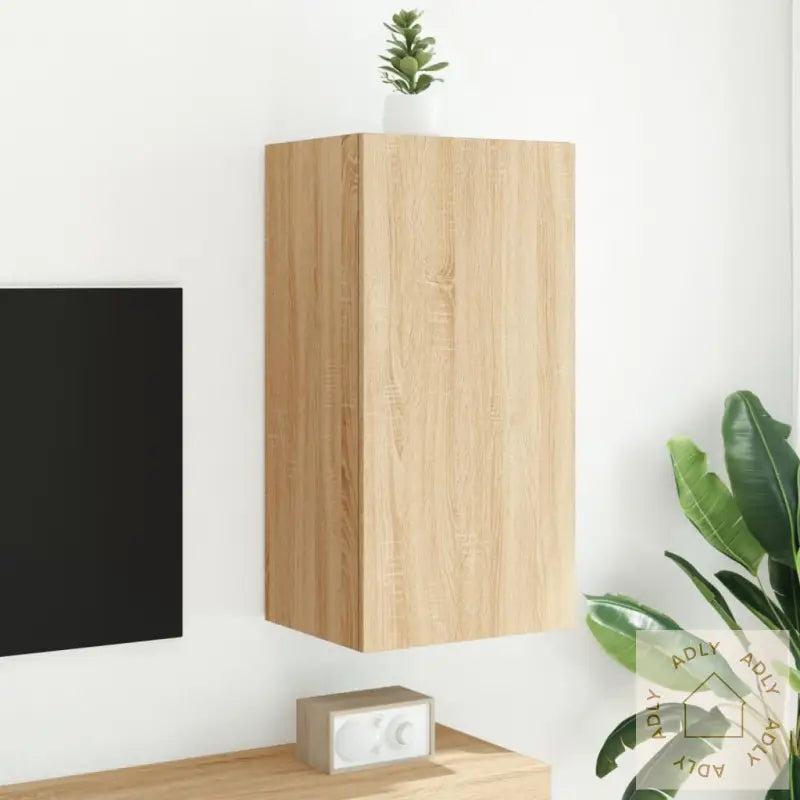 Vegghengt Tv-Benk Med Led Sonoma Eik 40,5X35X80 Cm
