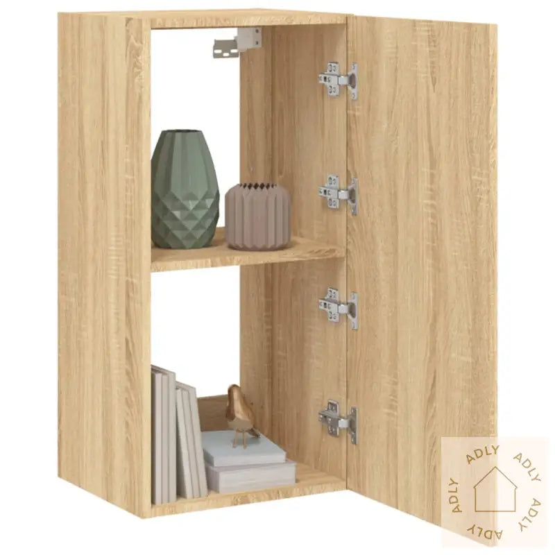 Vegghengt Tv-Benk Med Led Sonoma Eik 40,5X35X80 Cm