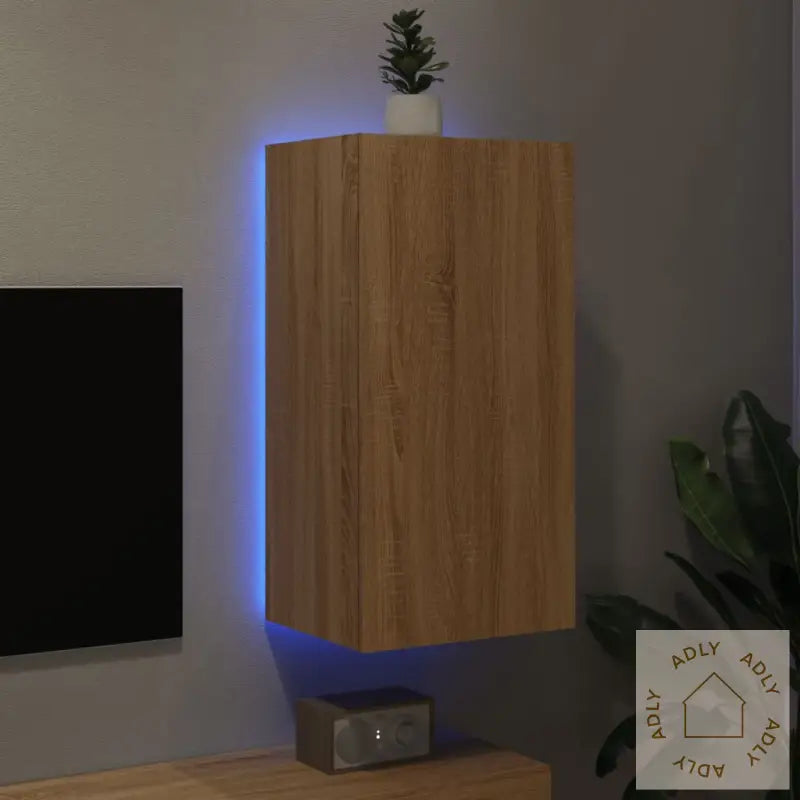Vegghengt Tv-Benk Med Led Sonoma Eik 40,5X35X80 Cm