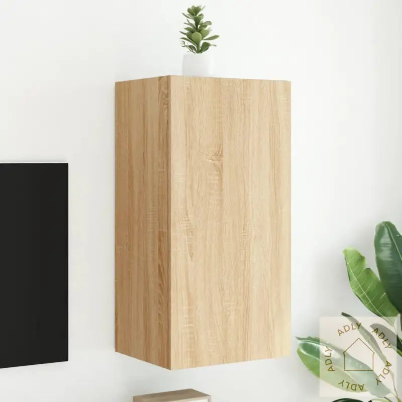 Vegghengt Tv-Benk Med Led Sonoma Eik 40,5X35X80 Cm