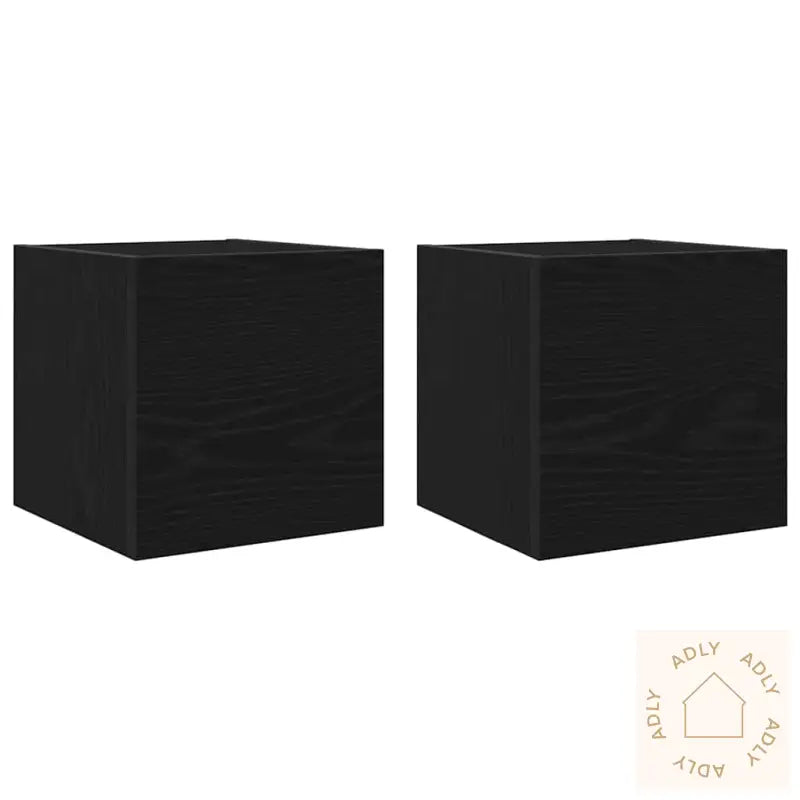 7 Piece Tv Cabinet Set Veggmontert Svart Eik Konstruert Tre