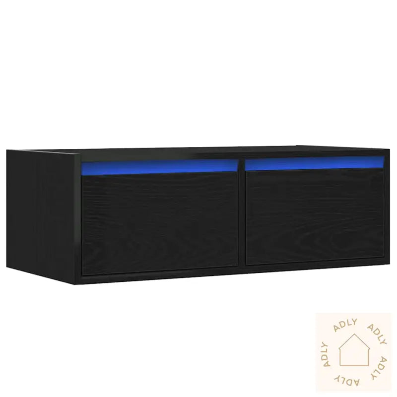 Tv-Benk Med Led-Lys Svart Eik 75X35,5X25 Cm