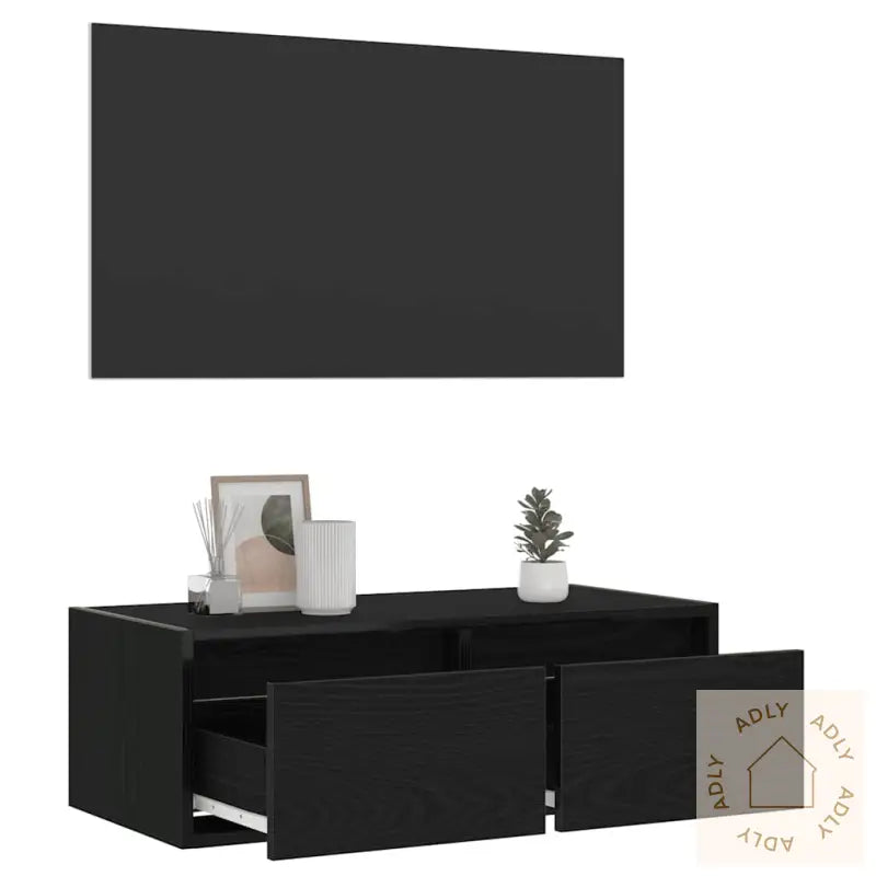 Tv-Benk Med Led-Lys Svart Eik 75X35,5X25 Cm