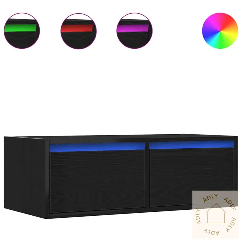 Tv-Benk Med Led-Lys Svart Eik 75X35,5X25 Cm