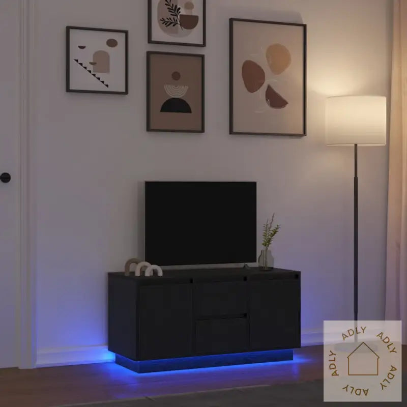Tv-Benk Med Led-Lys Svart Eik 100X41X50 Cm