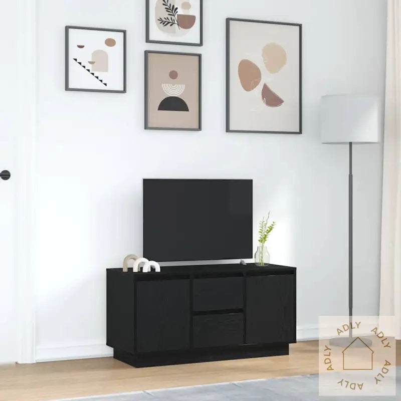 Tv-Benk Med Led-Lys Svart Eik 100X41X50 Cm