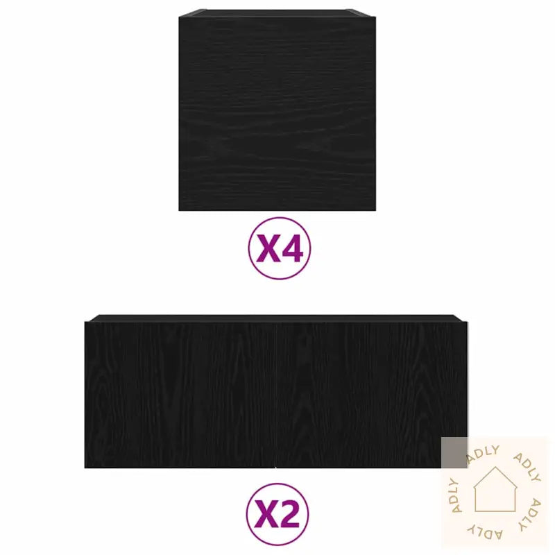 6-Delt Tv-Skap Sett - Svart Eik, Konstruert Tre