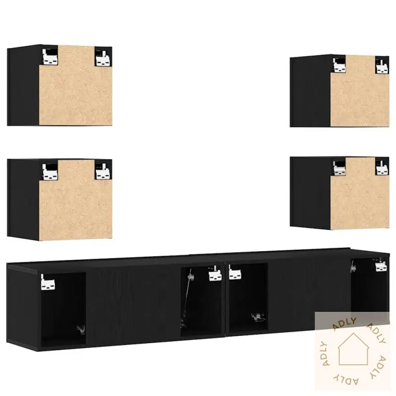 6-Delt Tv-Skap Sett - Svart Eik, Konstruert Tre