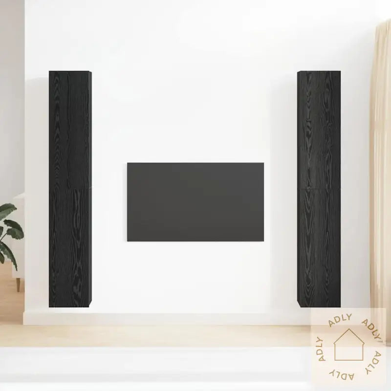 4-Delt Tv-Skapsett I Svart Eik - 30,5 X 30 X 90 Cm - Bygget Av Konstruert Tre