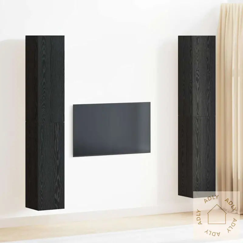 4-Delt Tv-Skapsett I Svart Eik - 30,5 X 30 X 90 Cm - Bygget Av Konstruert Tre
