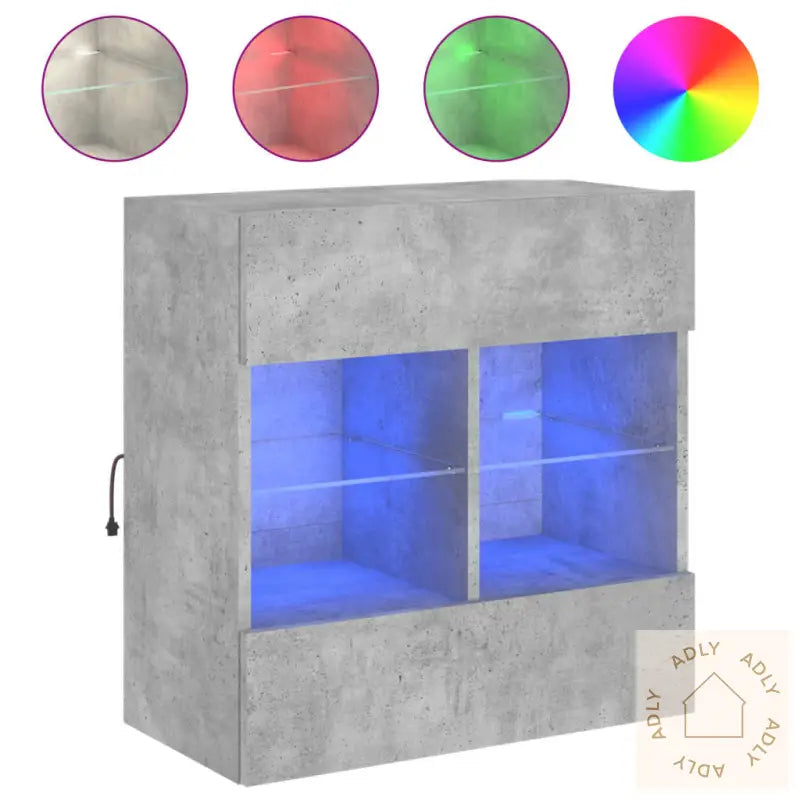 Vegghengt Tv-Benk Med Led-Lys Betonggrå 58,5X30X60,5 Cm