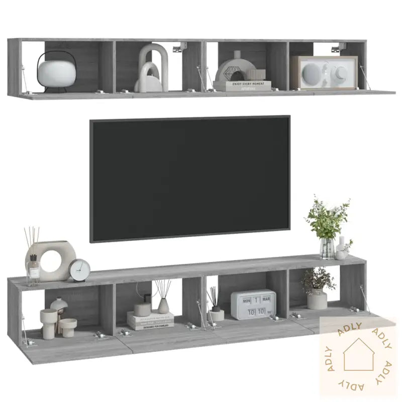 Vegghengte Tv-Benker 4 Stk Grå Sonoma 100X30X30 Cm