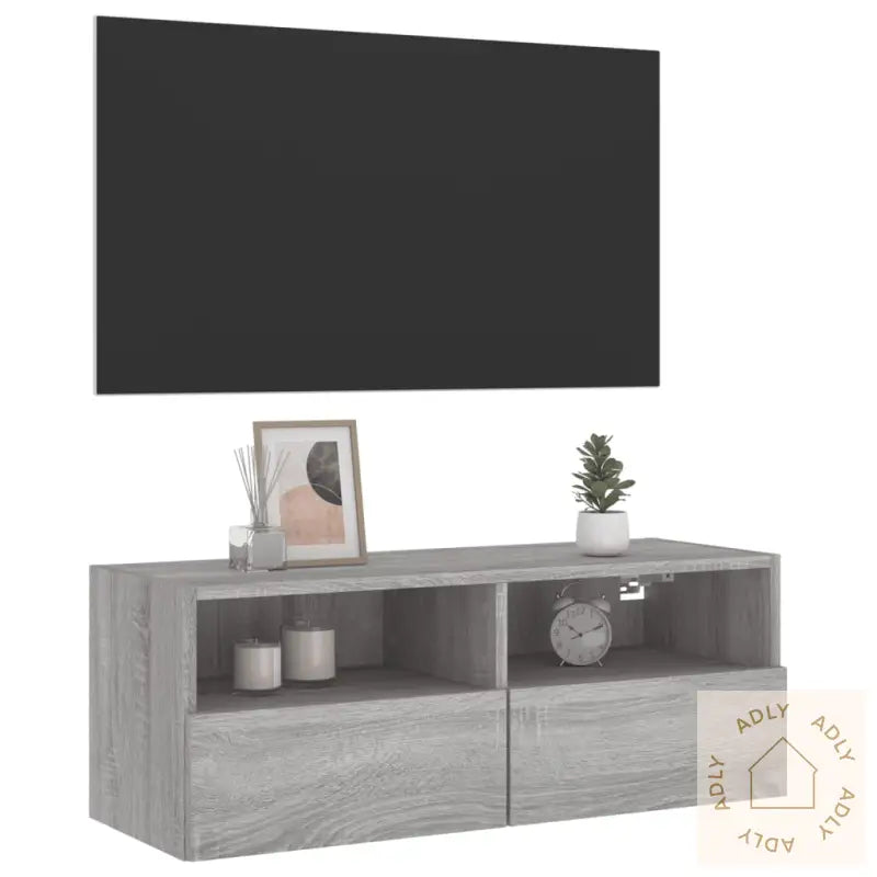 Vegghengt Tv-Benk Grå Sonoma 80X30X30 Cm Konstruert Tre