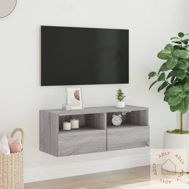 Vegghengt Tv-Benk Grå Sonoma 80X30X30 Cm Konstruert Tre